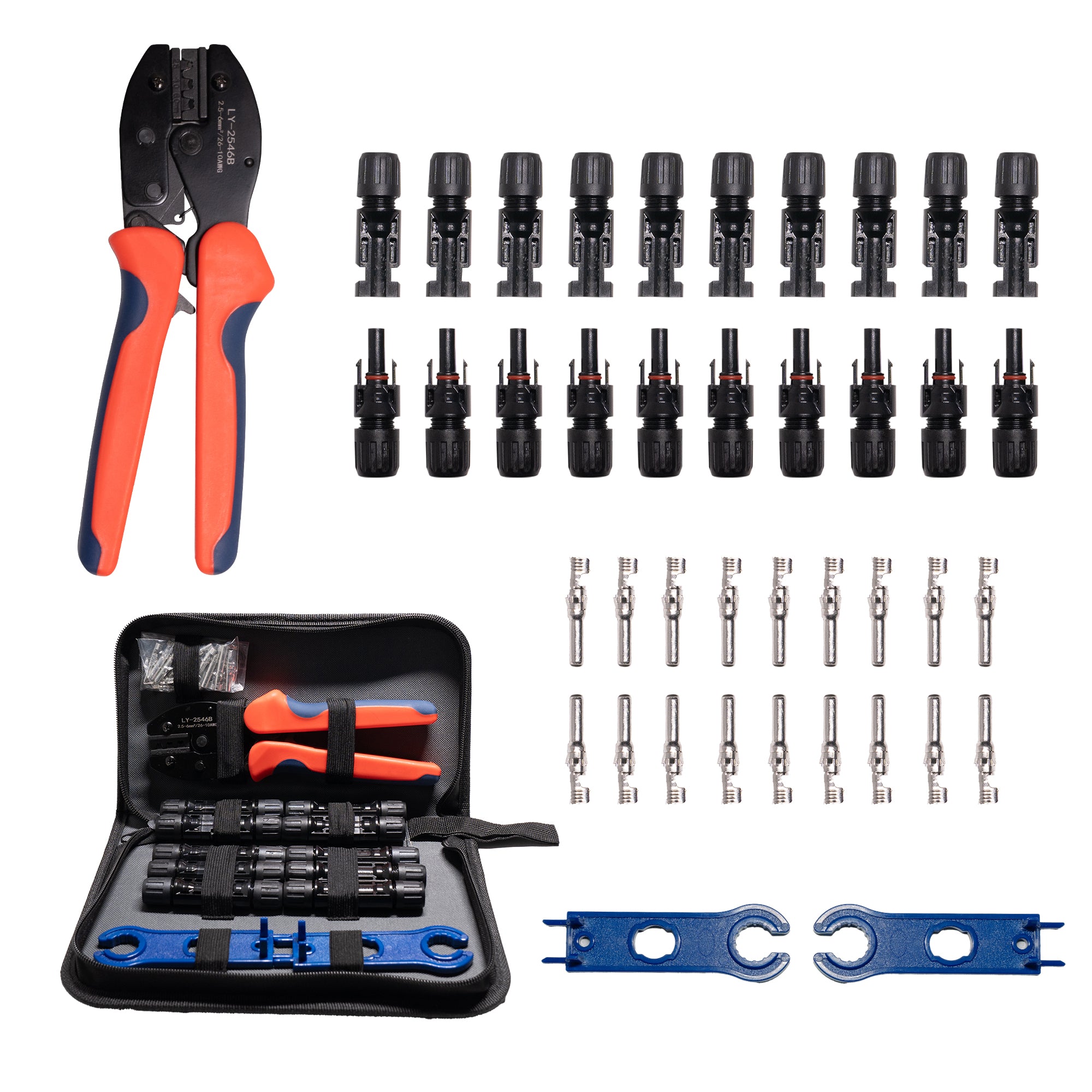 Cansolar Solar Crimpzange Set 2.5/4/6mm² 10 Paar Männlich/Weiblich Solarstecker + 2 Stk Schraubenschlüssel + 1 Stk Crimper Crimpwerkzeug für Solaranlage Photovoltaik